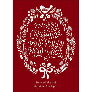 Red Christmas Wreath Flat Holiday Cards